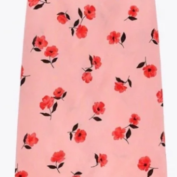 Zara Pink Floral Printed Linen Midi Skirt Size Medium - Red Flower Pattern - Picture 2 of 9